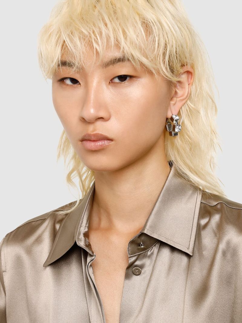 Jil Sander Bw1 5 Crystal Hoop Earrings - Silver | Garmentory