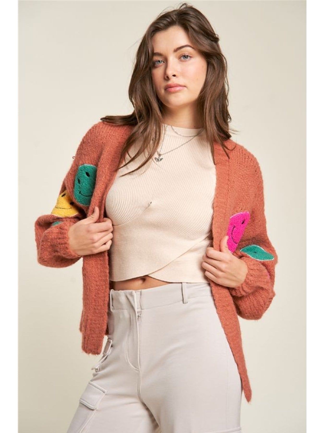 Davi & Dani Open Front Drop Shoulder Cardigan