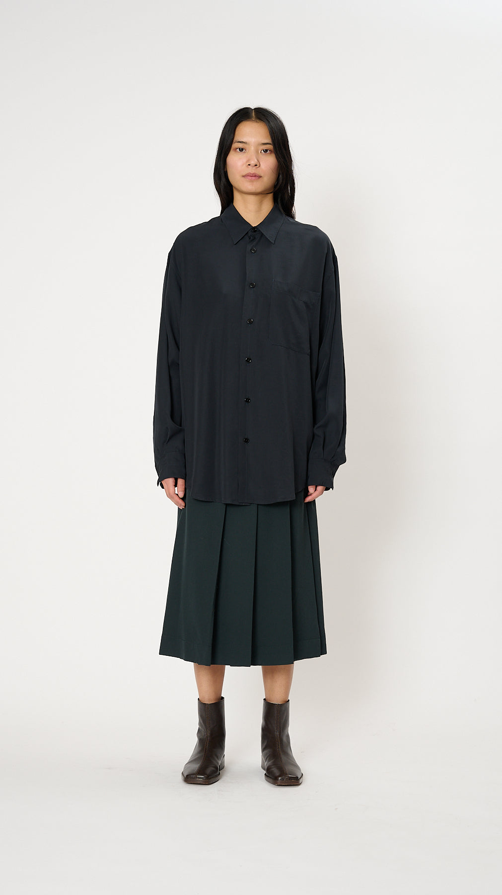 Le Marais Relaxed Fit Midi Shirt in Red Cotton Sateen