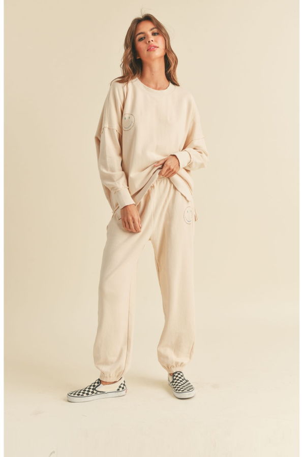 Miou Muse Hadley Smile Terry Sweatpants - Beige