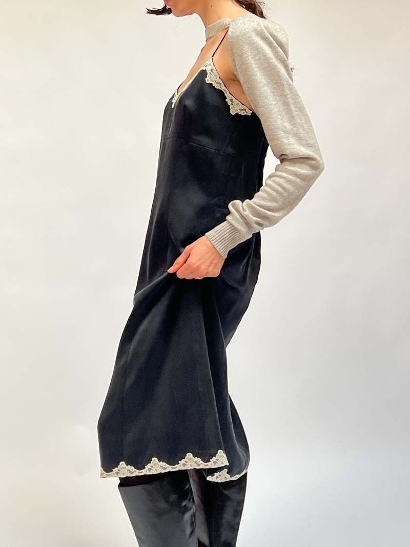 Vintage Silk Lace Trim Slipdress - Black