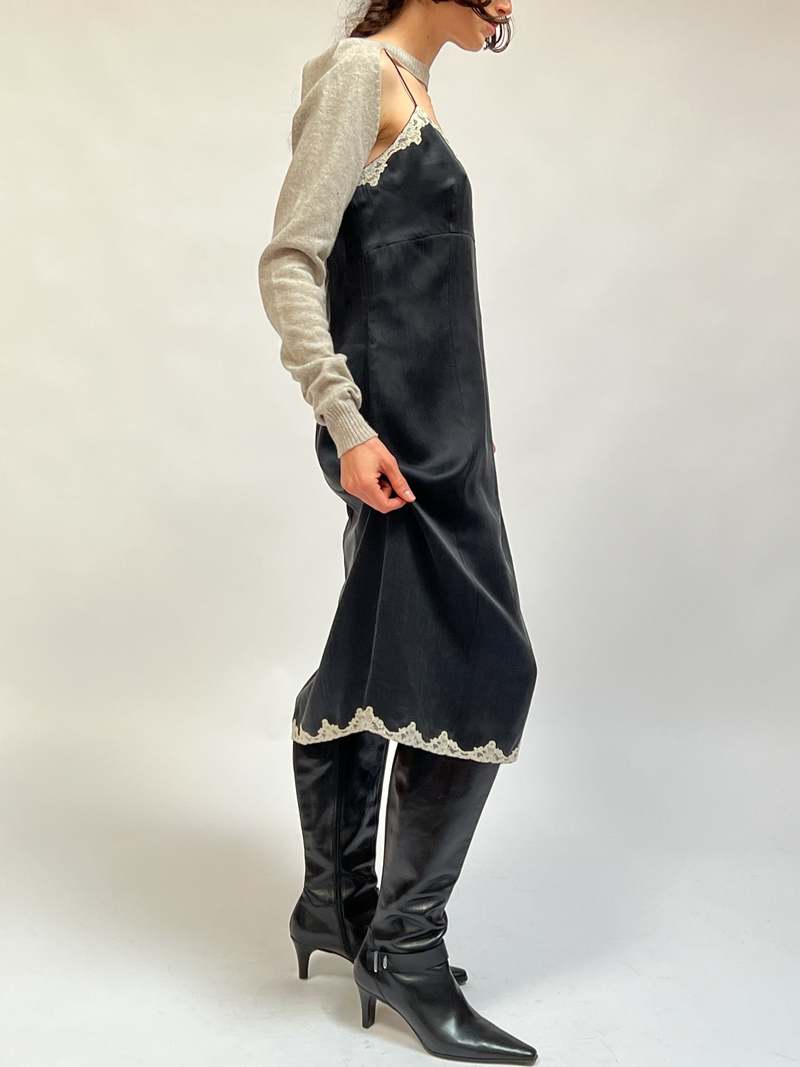 Vintage Silk Lace Trim Slipdress - Black