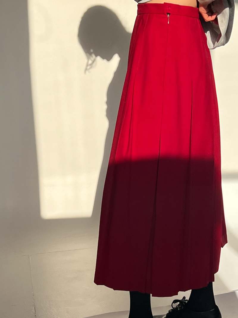 Jupe Midi Plissée Satin Rouge Bordeaux - Taille 10 (UK 10/US 6/EU 38)