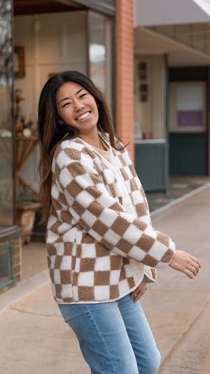 Miou Muse Checkmate Jacket - White/Brown | Garmentory