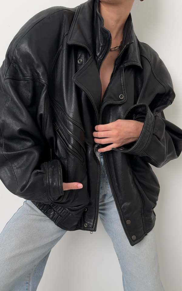 Vintage Unisex Leather Bomber Jacket - Charbon | Garmentory