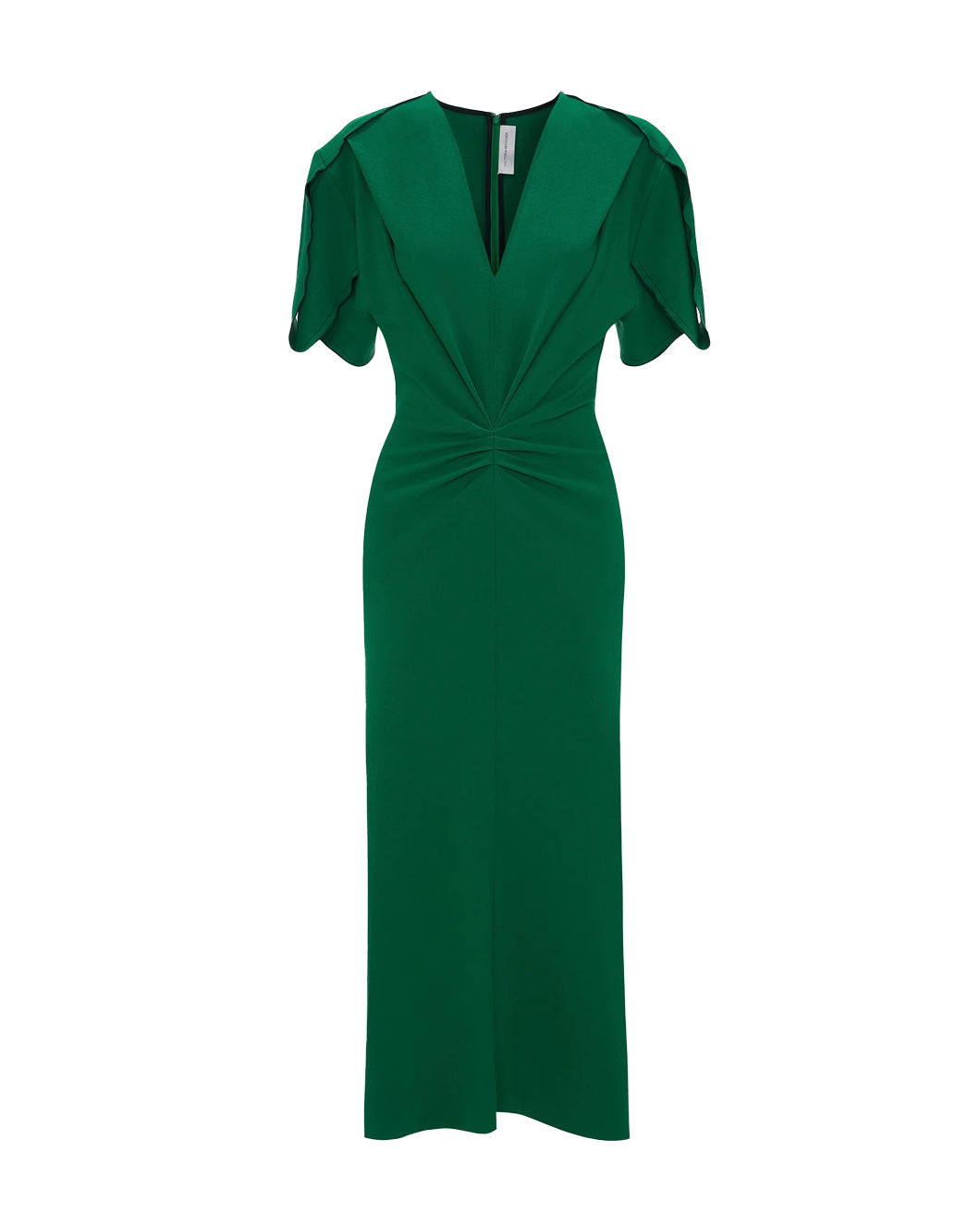 Victoria Beckham Gathered V-Neck Midi Dress - Emerald | Garmentory