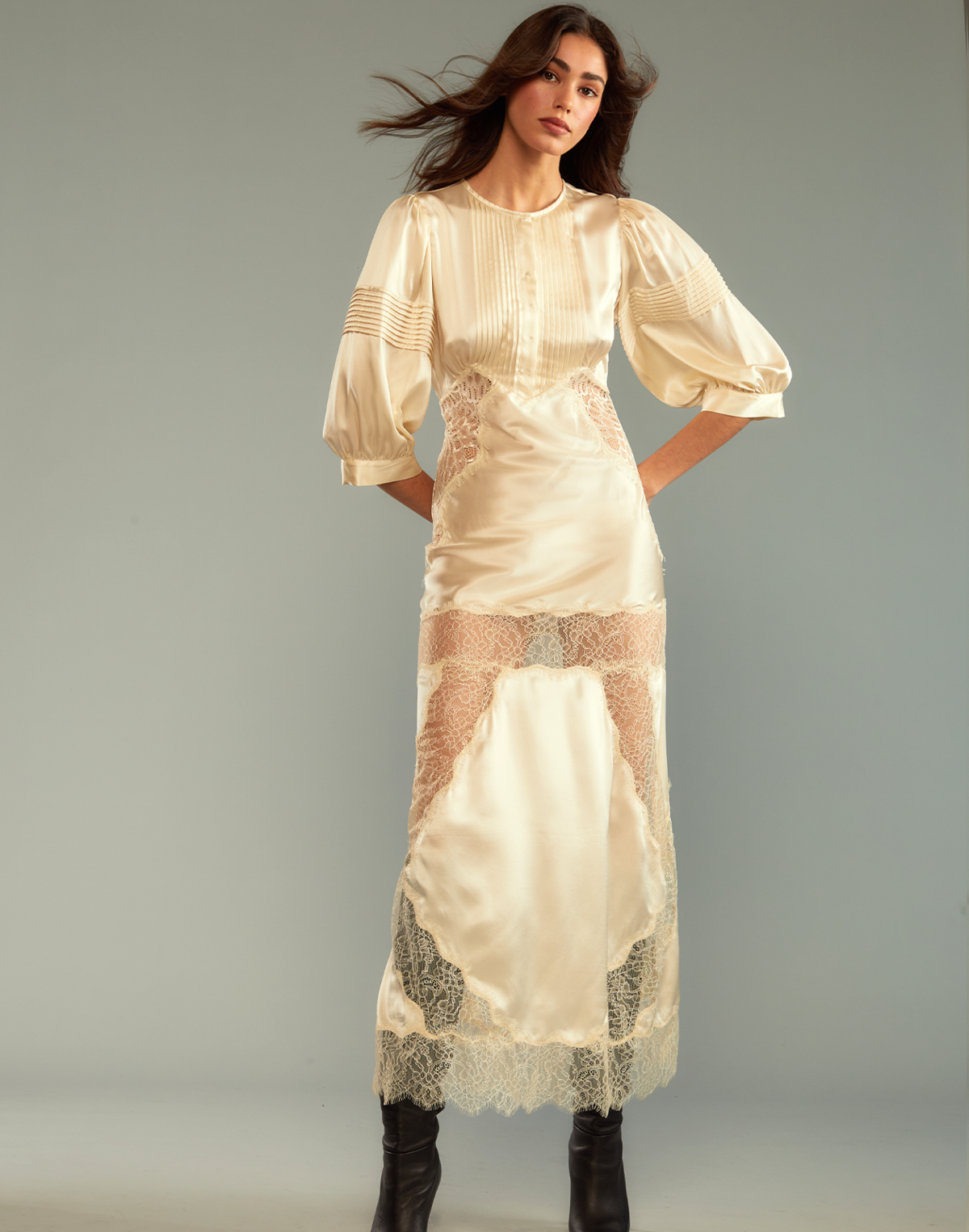 cynthia rowley lure lace dress Cynthia Rowley Lace-Trimmed Silk Charmeuse Maxi Dress