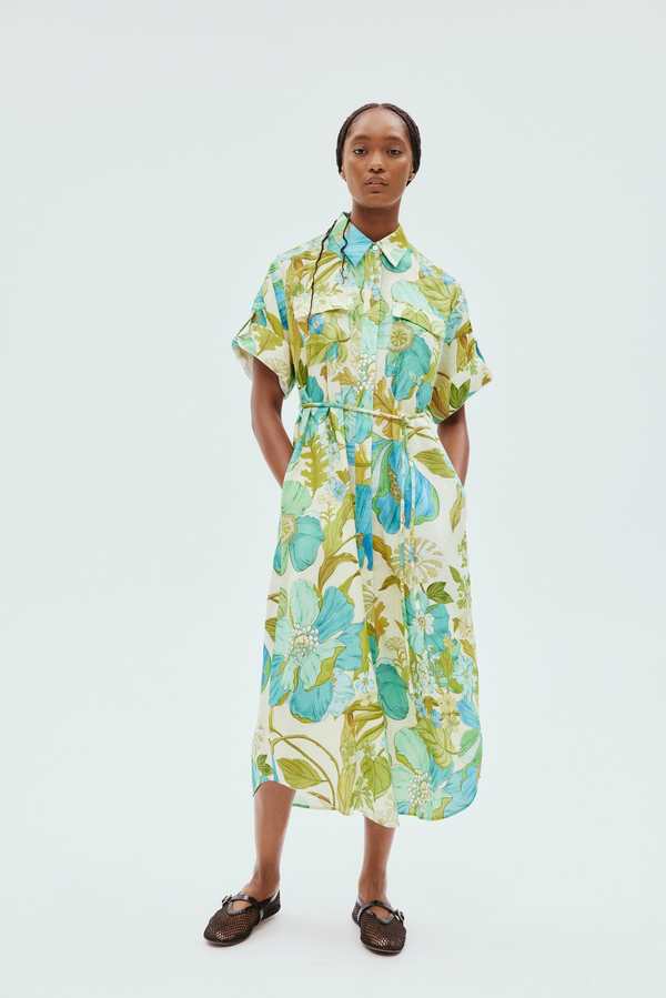 alemais green shirt dress Alemais Olivia Floral Linen Maxi Shirt Dress Green Size 16 main image 0