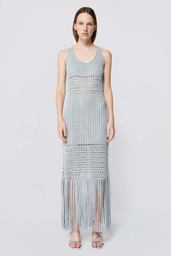 simkhai silver dress Simkhai Zay Hammered Sequin-embellished Dress