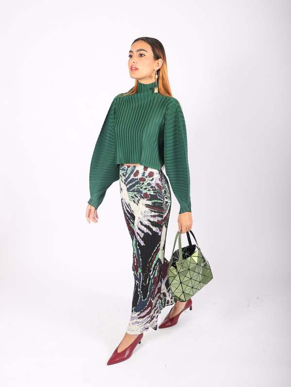 Rib Pleats December Top in Dark Green by Pleats Please Issey Rib Pleats December Top in Dark Green by Pleats Please Issey