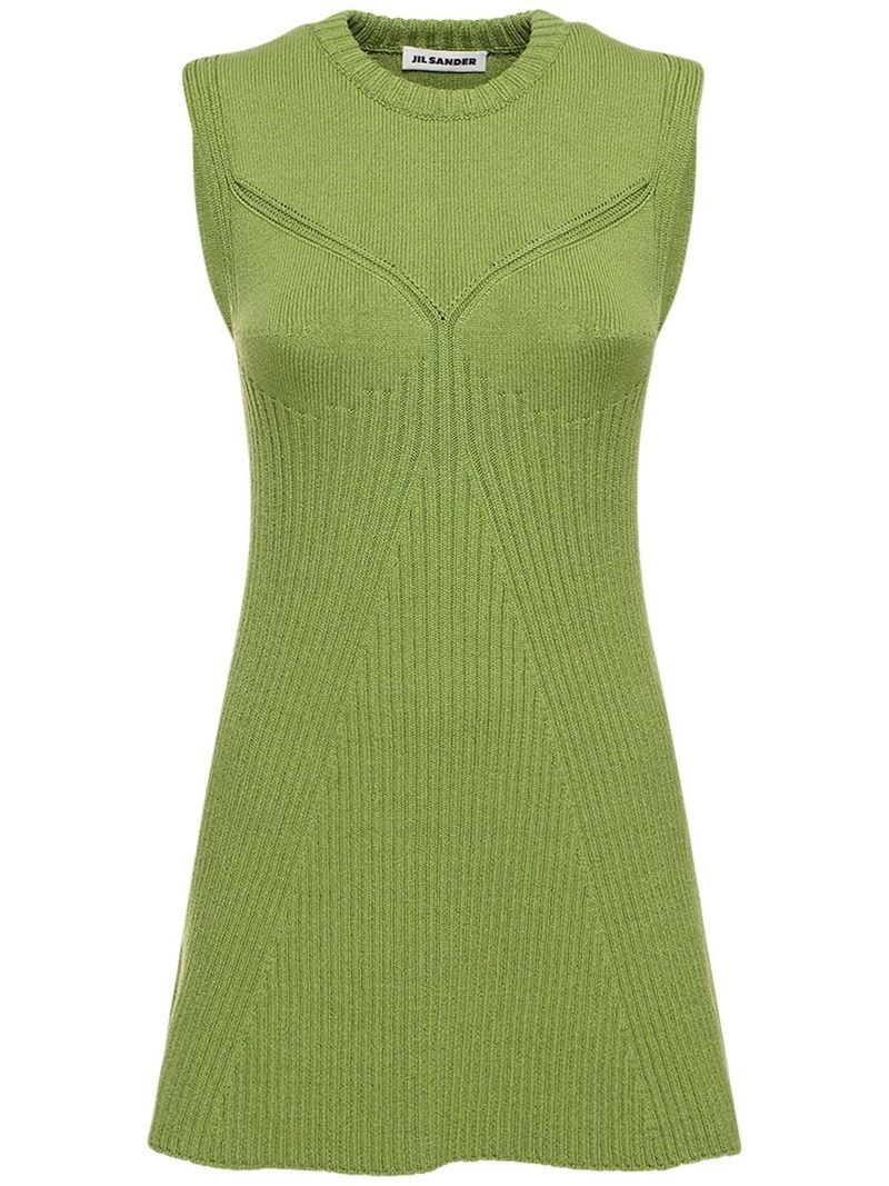 Jil Sander Rib Knit Cotton Blend Mini Dress - Green Jil Sander Rib Knit Cotton Blend Mini Dress - Green
