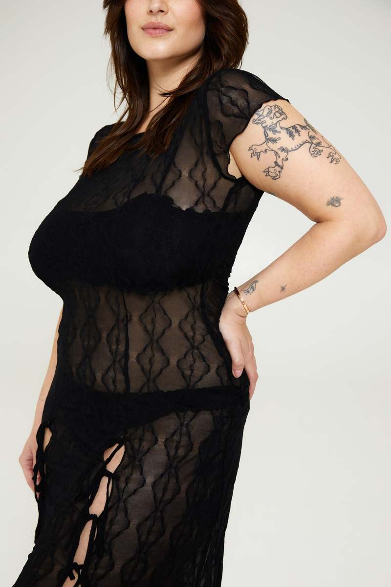 find me now second skin sheer midi dress Hardware Venezia Crew Neck, Second Skin Zip Front Midi Dress in Black, Size XS,
