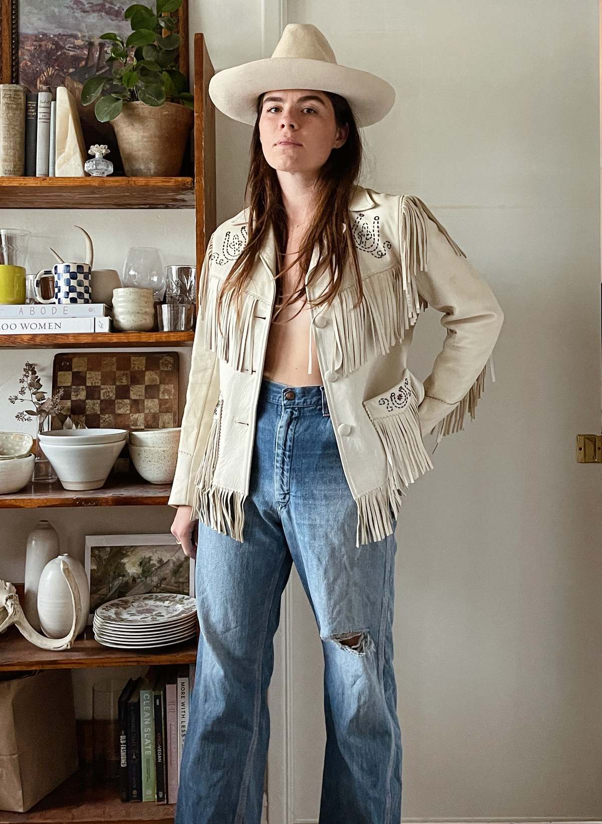 1960s Beaded Western Fringe Jacket - Ivory | Garmentory
