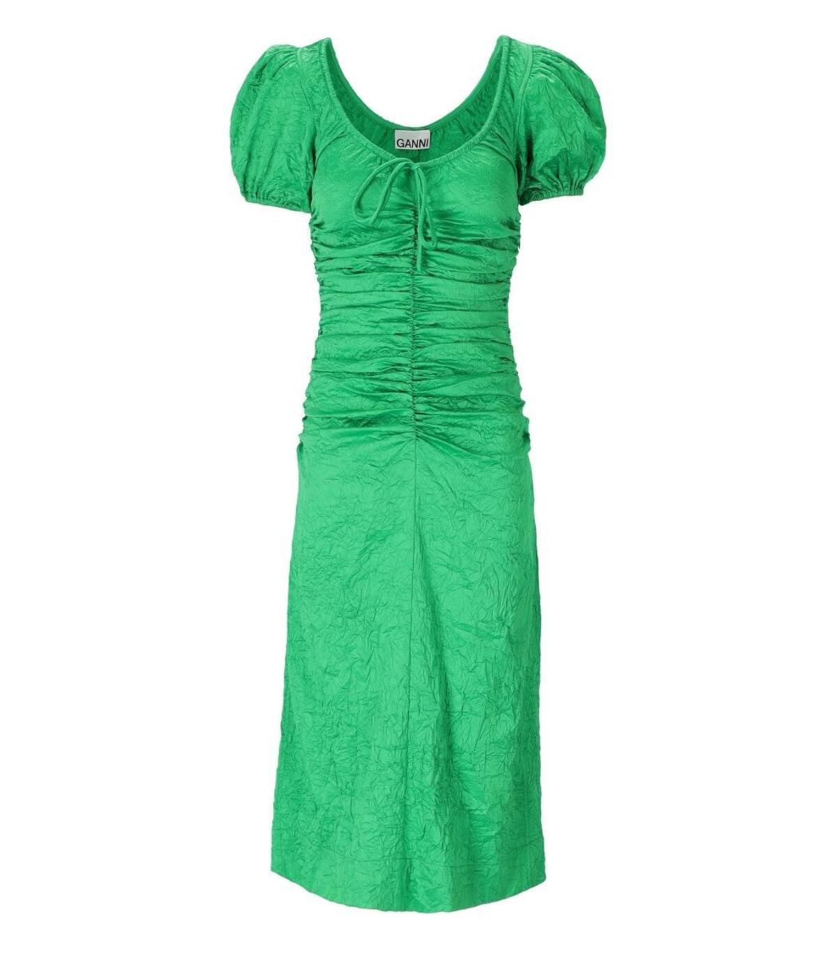 GANNI GREEN SATIN MIDI DRESS | Garmentory