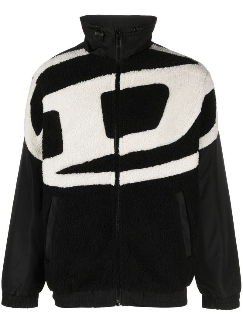 DIESEL S-OVADY TRACK JACKET IN NYLON AND TEDDY FLEECE Black
