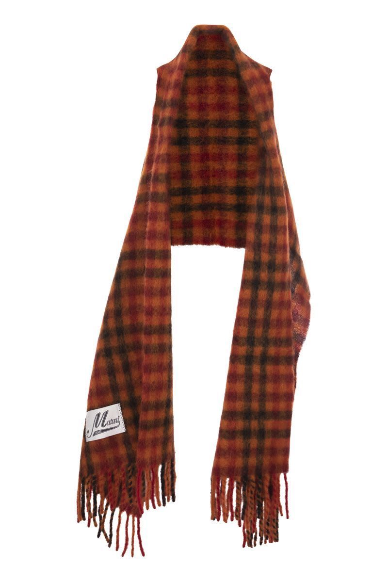 Marni Wool alpaca and mohair check shawl - Orange | Garmentory