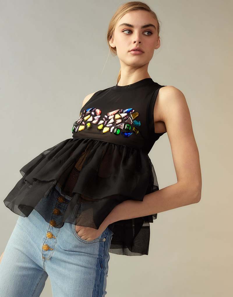 Cynthia Rowley Jewel Cascade Peplum Top