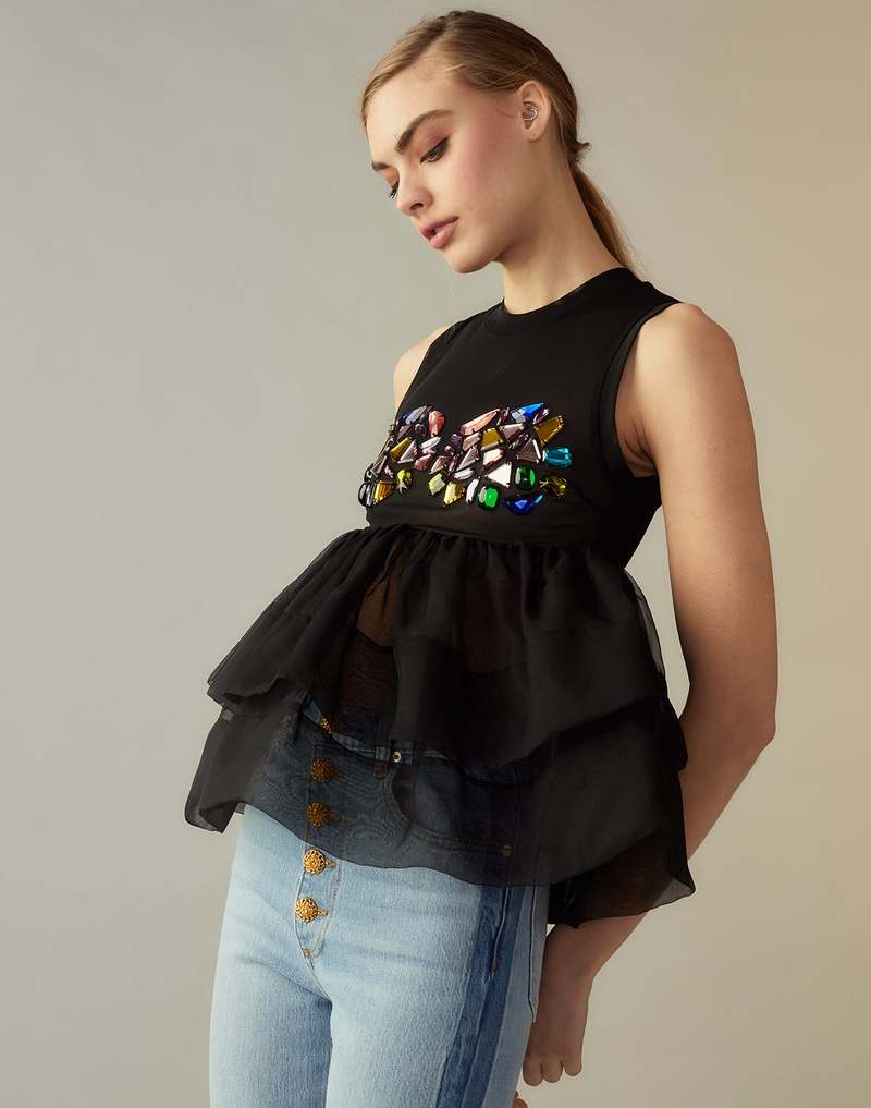 Cynthia Rowley Jewel Cascade Peplum Top
