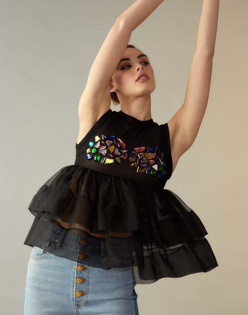Cynthia Rowley Jewel Cascade Peplum Top