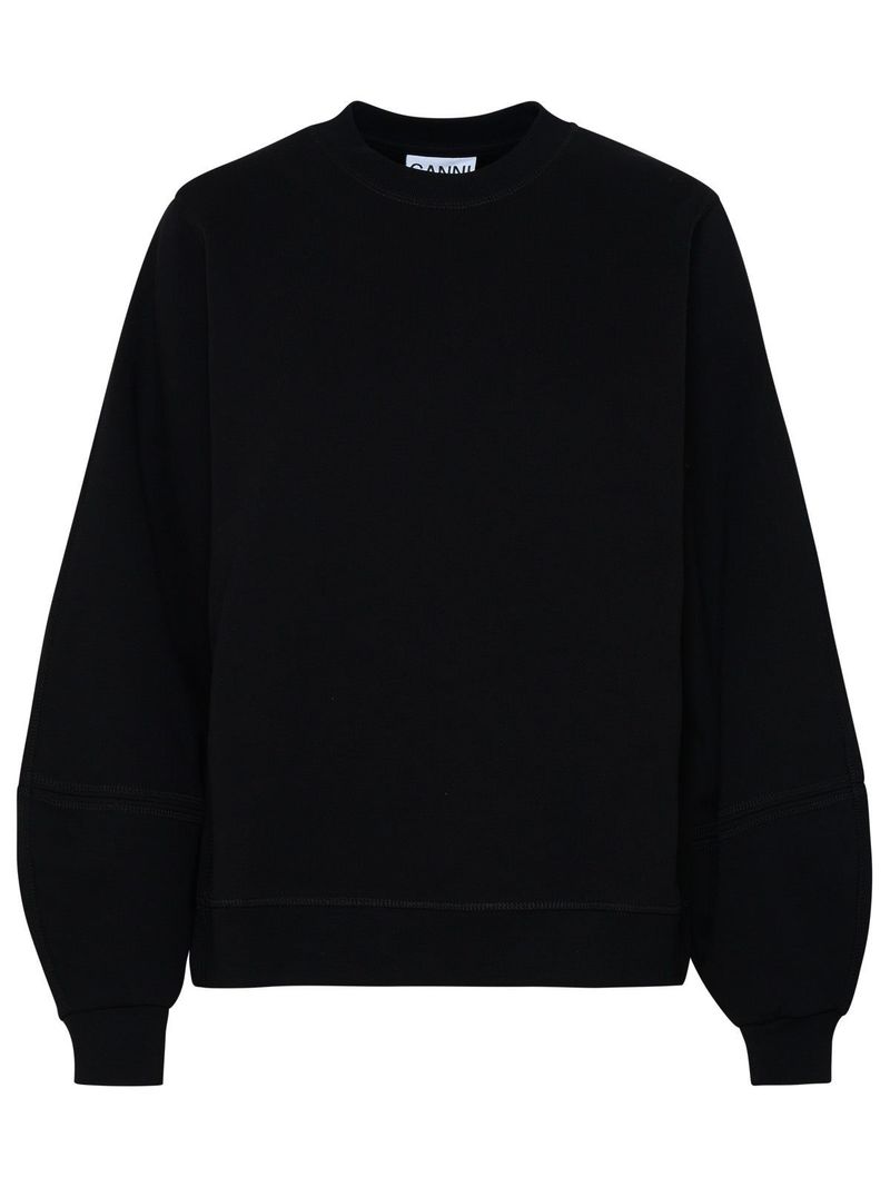 Ganni BLACK COTTON BLEND SWEATSHIRT - Black | Garmentory