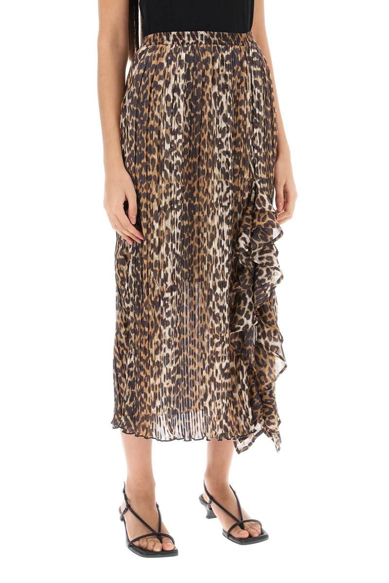 Ganni pleated midi skirt with leopard motif Garmentory