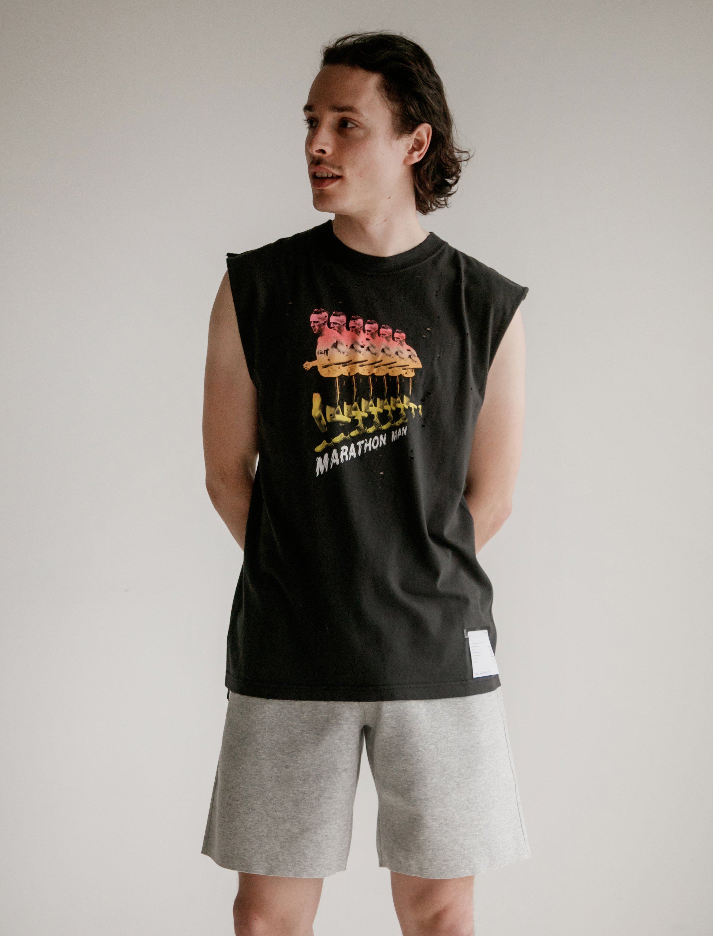 Satisfy CULT MOTH EATEN MUSCLE TEE ランニング Satisfy Men's Cult Moth Eaten Muscle T-Shirt - Black Wash