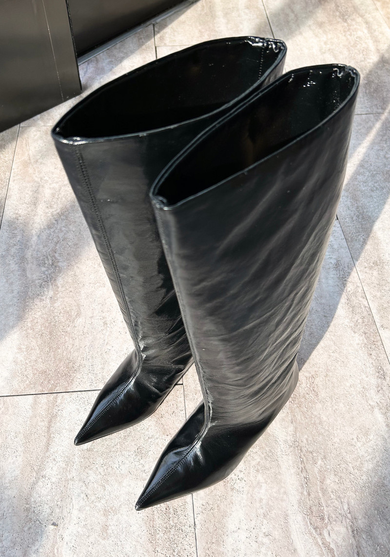 Ganni Soft Slouchy High Shaft Boot Naplack - Black | Garmentory