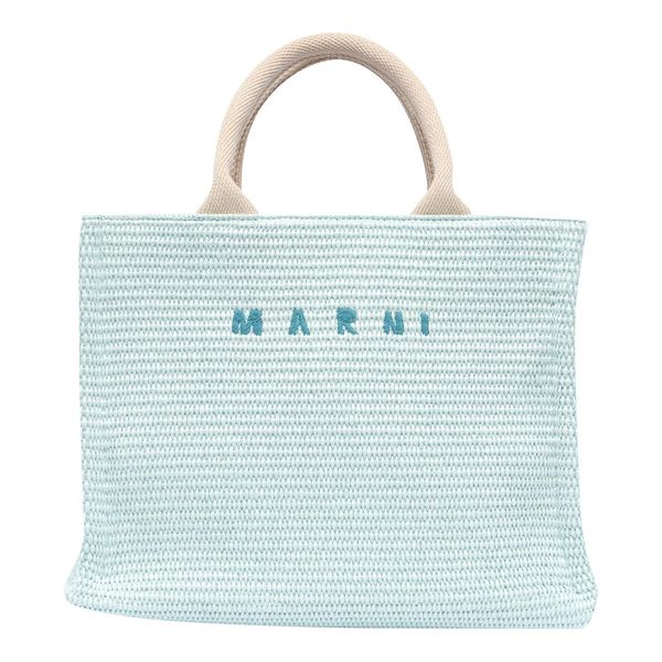 Marni LIGHT BLUE COTTON BLEND SMALL BASKET TOTE BAG Blue
