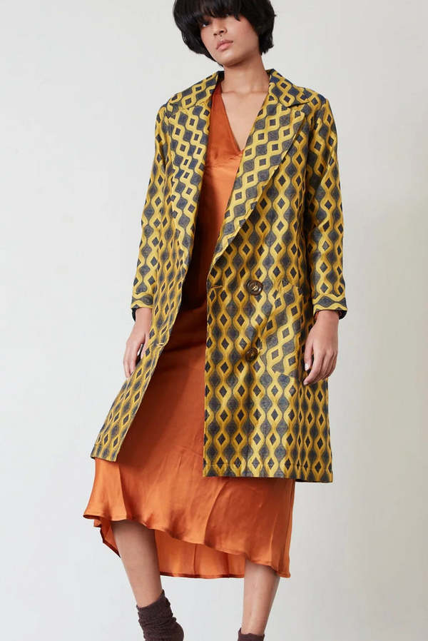 Trench Coat Rujuta Sheth Grass Roots - Taille XS Bleu - Coton Bio - Neuf Avec étiquettes