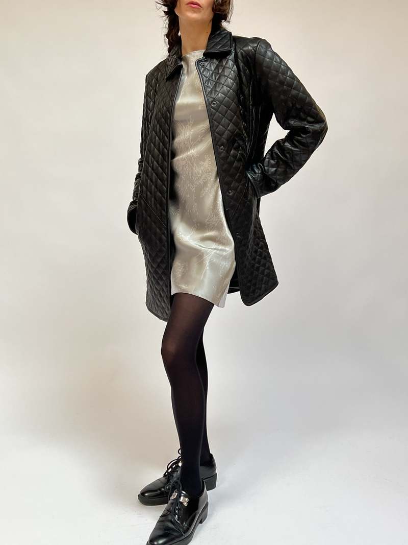 Neiman Marcus Quilted Leather Coat - Black | Garmentory