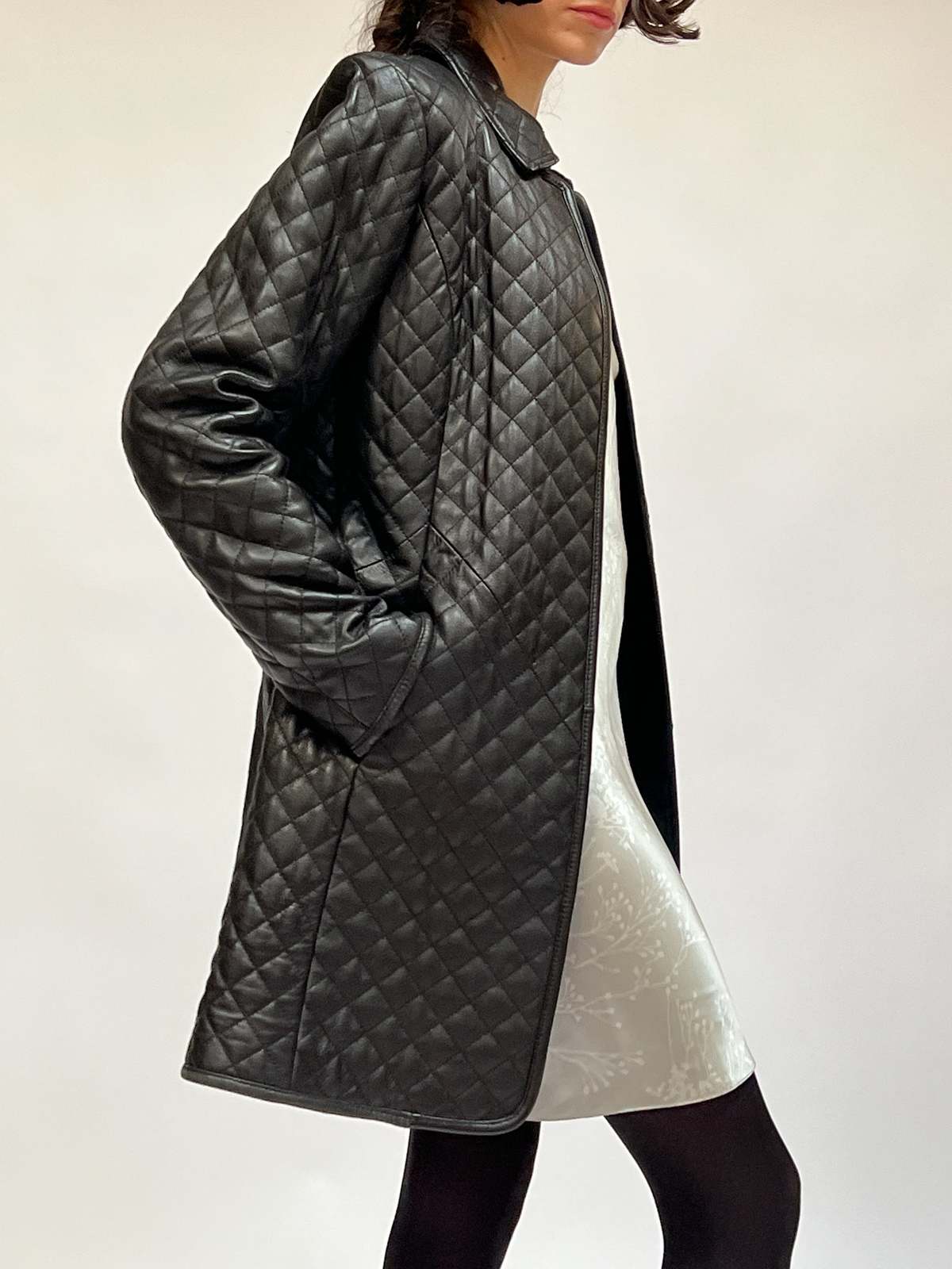 Neiman Marcus Quilted Leather Coat - Black | Garmentory