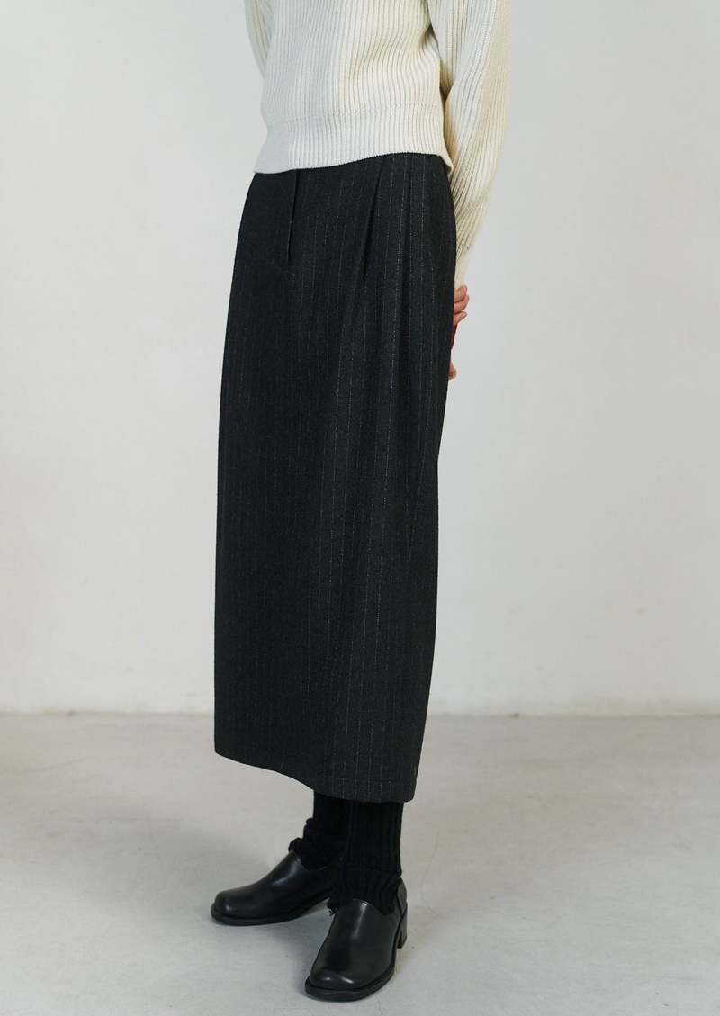 Amomento Stripe Wool Garconne Skirt - Black Stripe | Garmentory