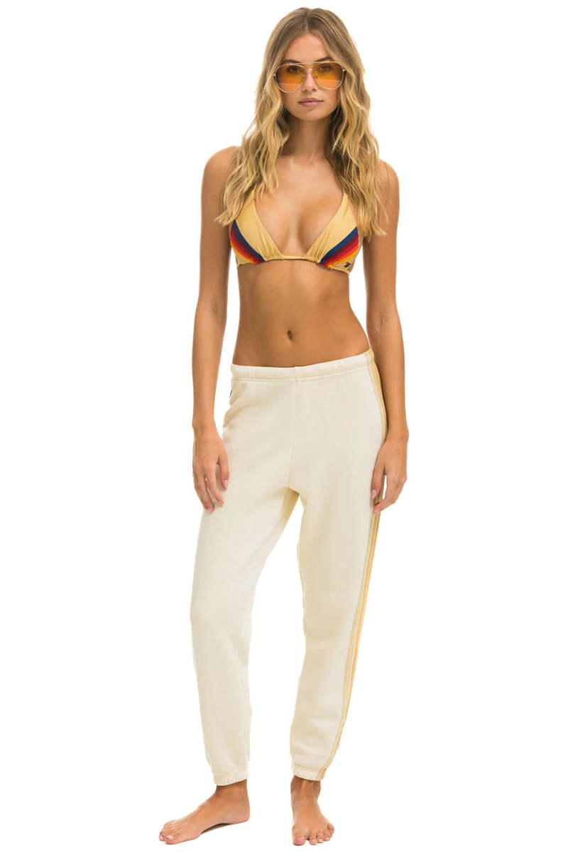 Aviator Nation 5 Stripe Sweatpants - Vintage White/ Tan