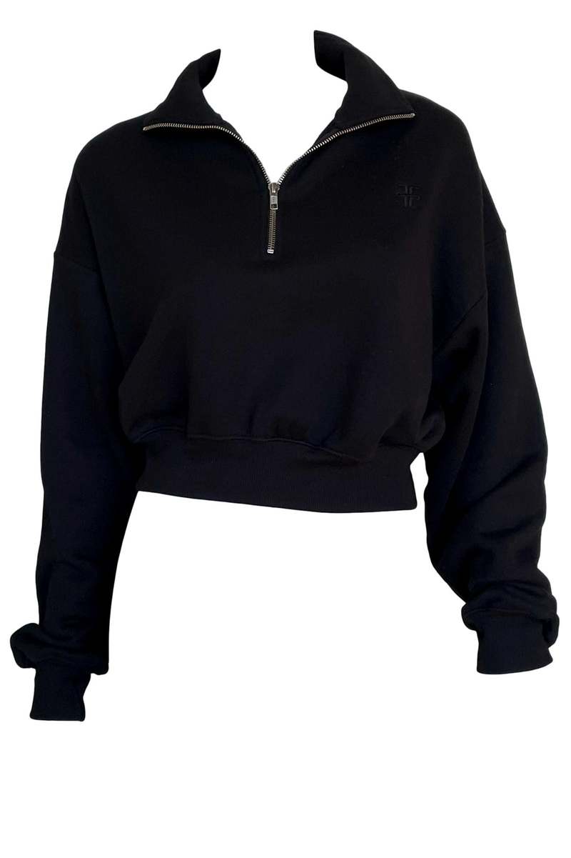 ÉTERNE Cropped Half Zip Sweatshirt Black Garmentory