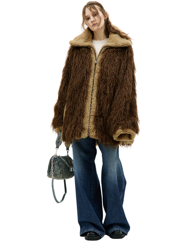 DIESEL W-Becca shaggy jacket - Beige | Garmentory