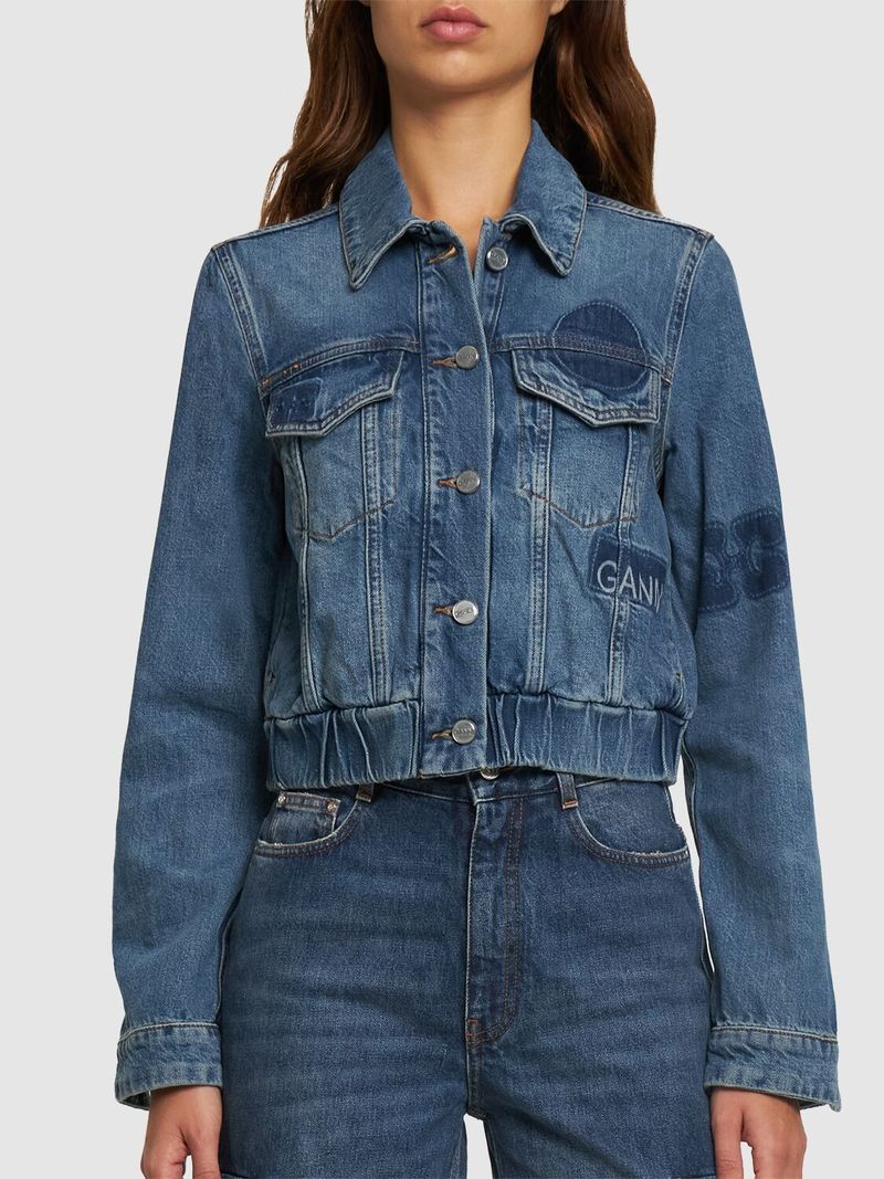 クリスタル★コットン★デニムジャケット★ GANNI Cotton-Denim-Bomber-Jacket-W--