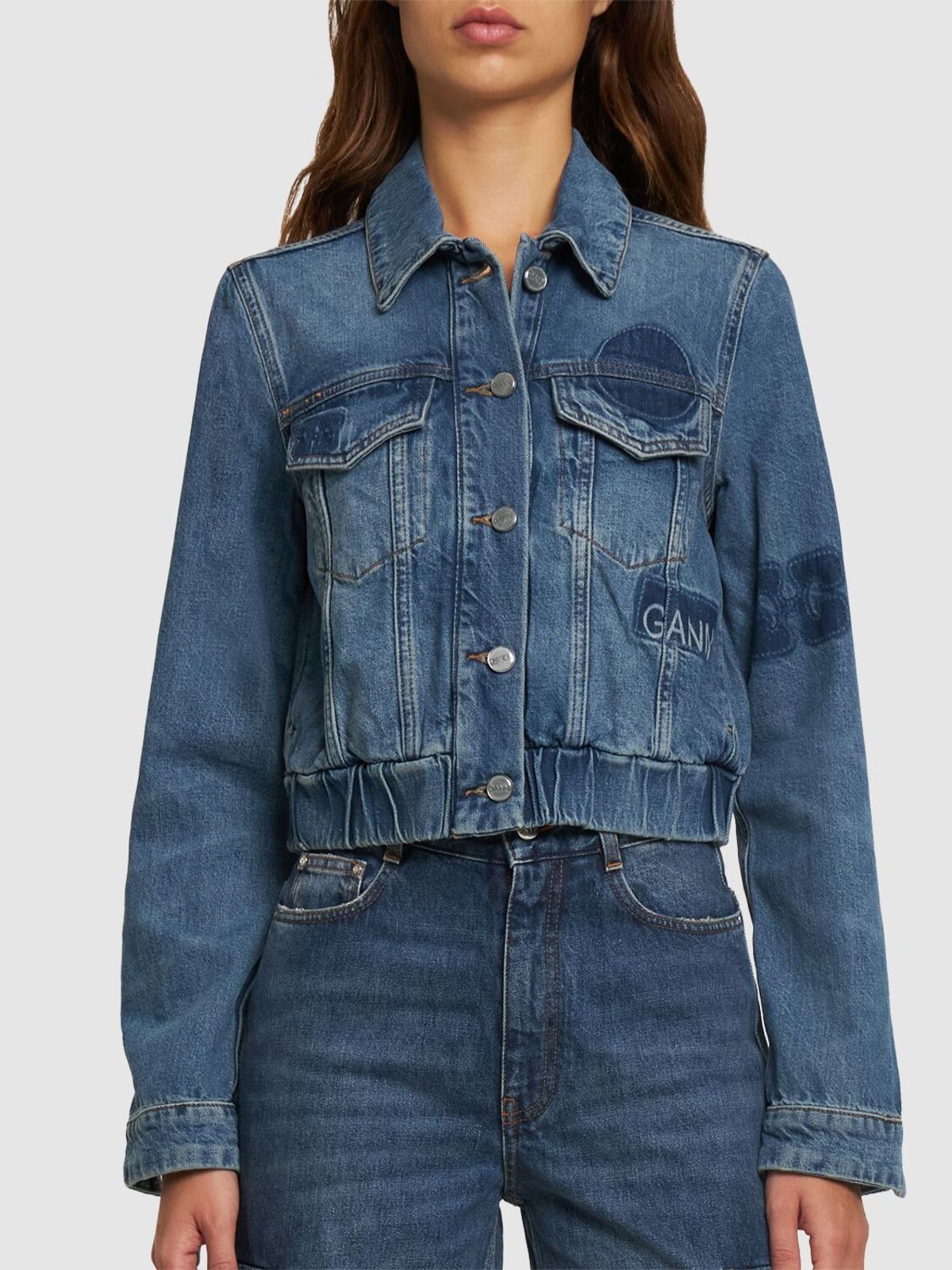 Cotton Denim Bomber Jacket W/ Logo | Garmentory