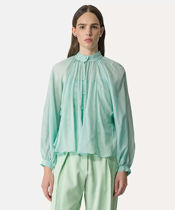 Forte Forte My Shirt Silk Cotton Voile Boho Shirt - Aquatic
