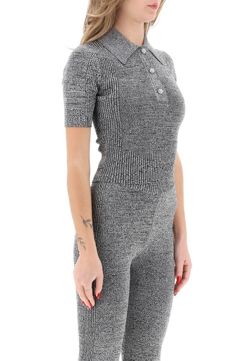 Ganni stretch knit polo top with jewel buttons Grey Garmentory