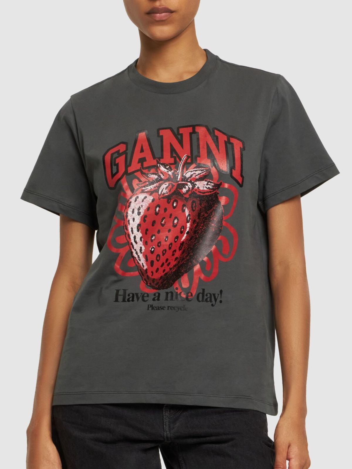 GANNI ストロベリーTシャツ Ganni-Strawberry-Print-Cotton-