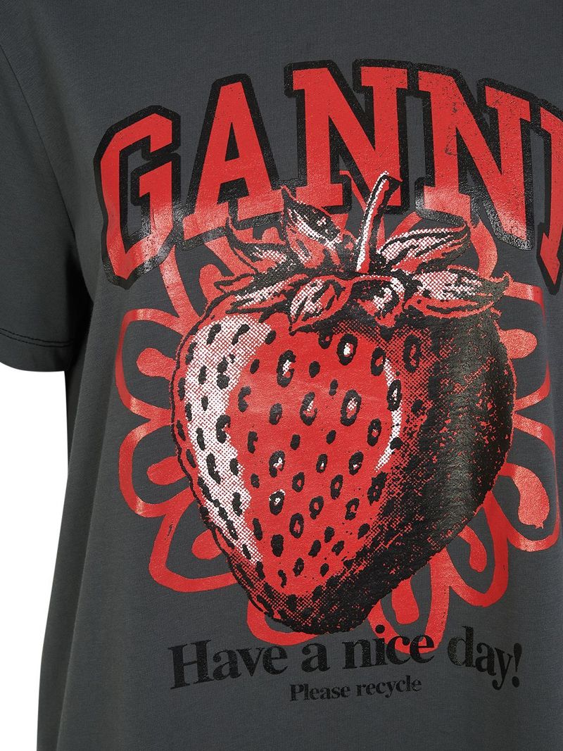 【GANNI】STRAWBERRY PRINT T-SHIRT GANNI Strawberry Relaxed T-Shirt in Egret | endource