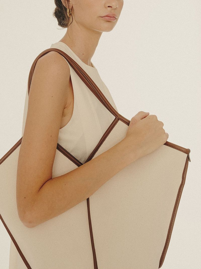 Hereu Calella Canvas Leather Tote Bag Beige/Chestnut Garmentory