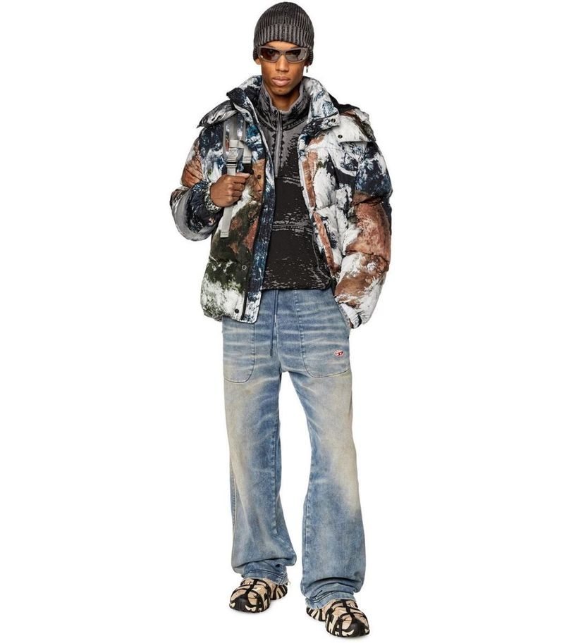 DIESEL W-ROLFYS-FD-PRINT MULTICOLORED HOODED PADDED JACKET