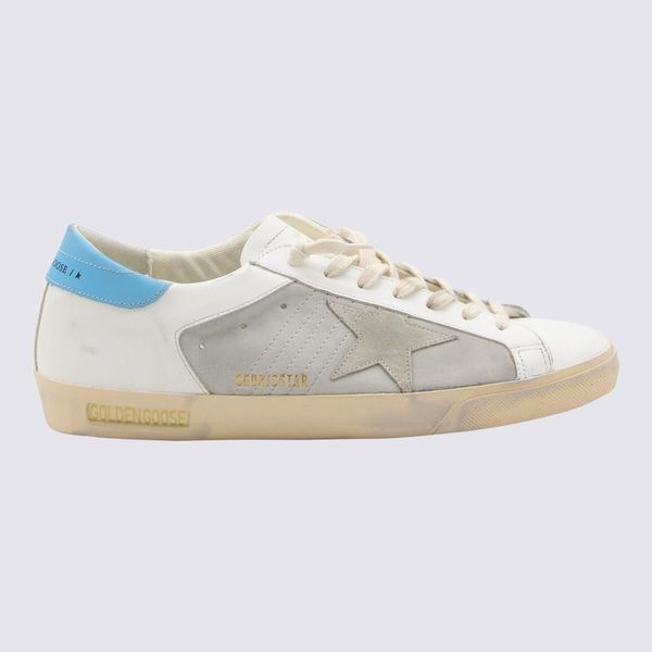 Golden Goose WHITE AND TURQUOISE LEATHER SUPER STAR SNEAKERS
