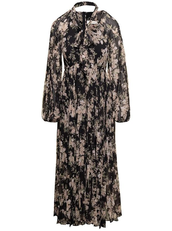 Zimmermann Floral-Printed Pleated Sunray Midi Dress - Black | Garmentory