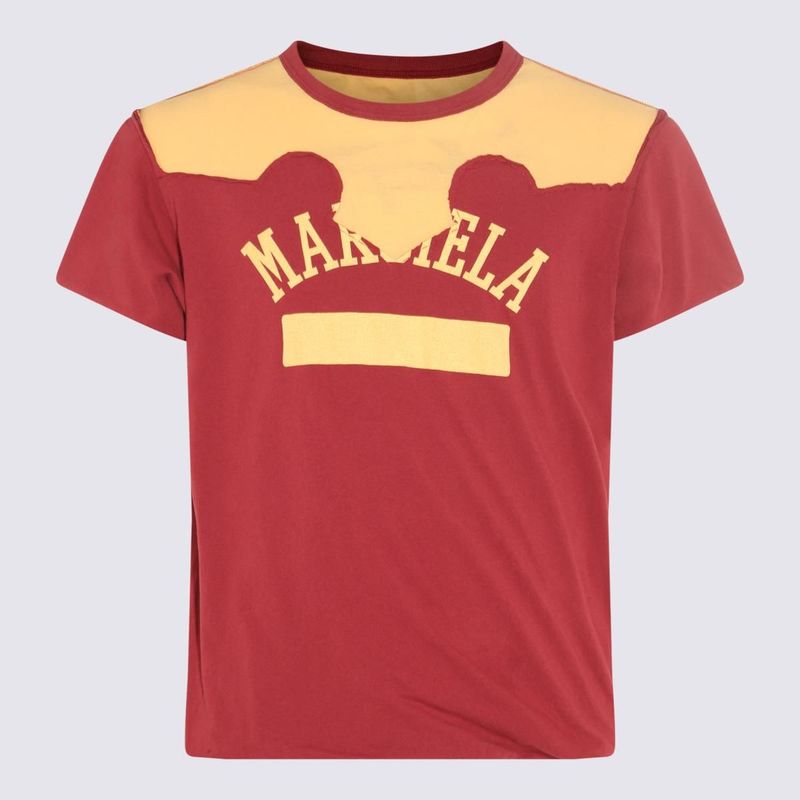 MAISON MARGIELA RED AND YELLOW COTTON DECORTIQUE' T-SHIRT