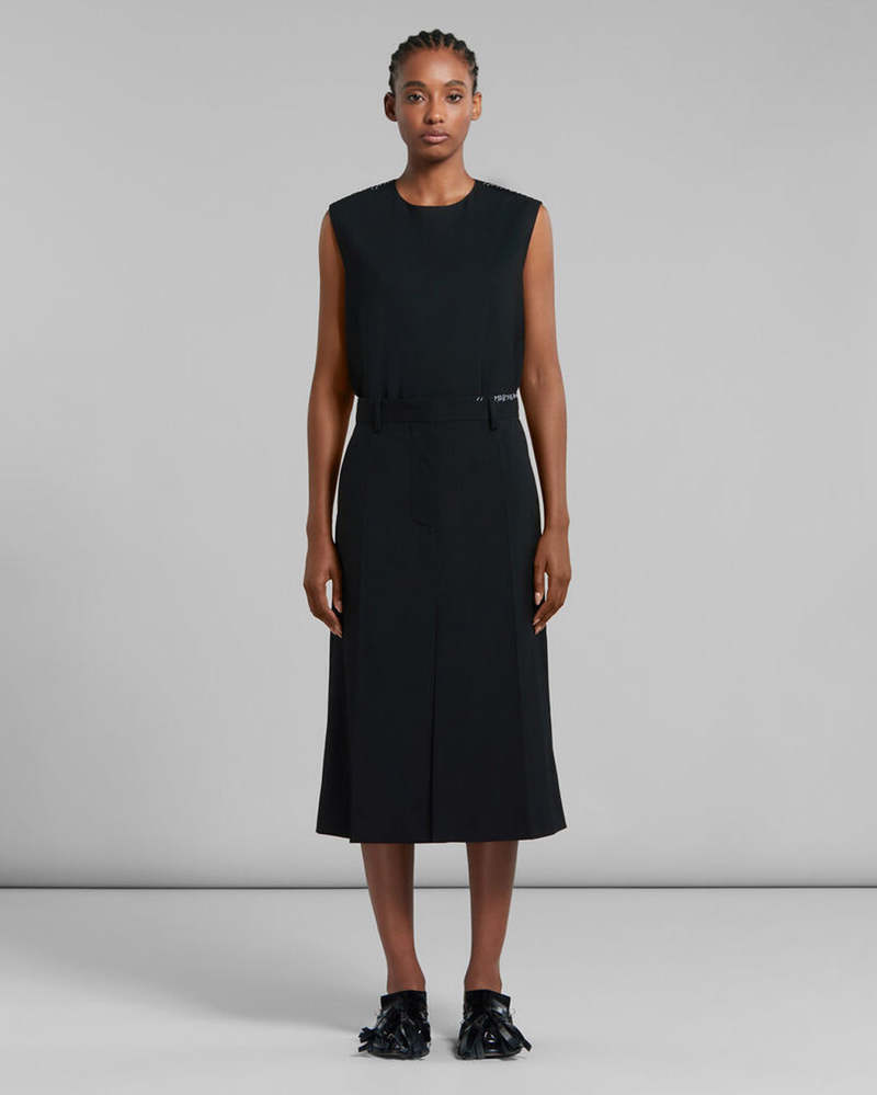 Marni Tropical Wool Midi Skirt - Black | Garmentory