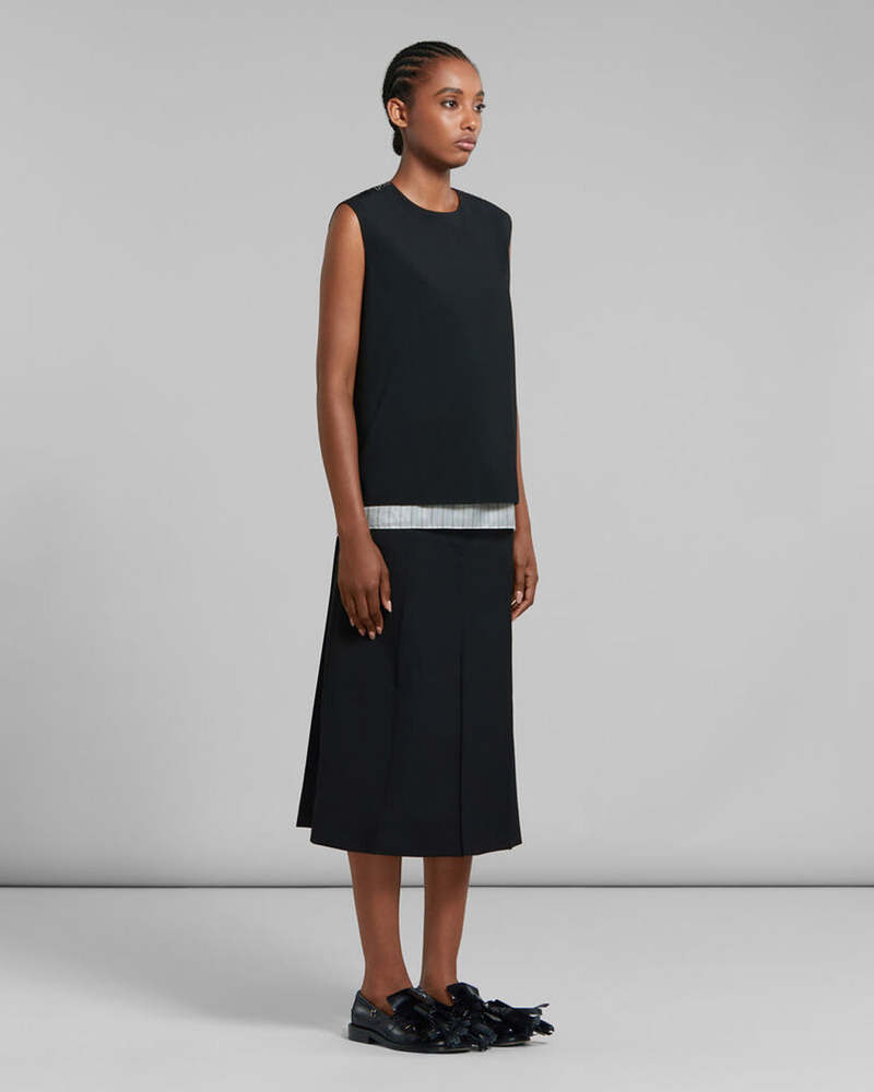 Marni Tropical Wool Midi Skirt - Black | Garmentory