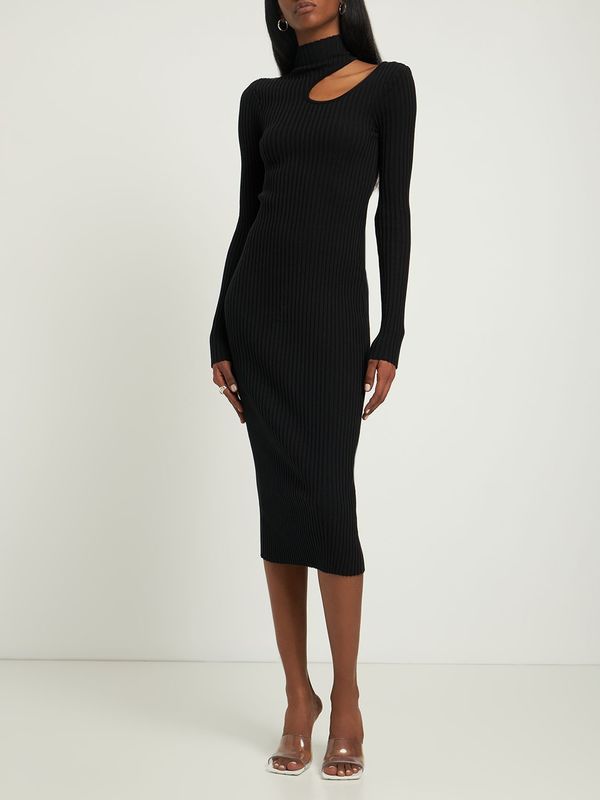 knee length dresses for ladies Cult Gaia Vinna Black Halter Knit Cut Out Midi Dress