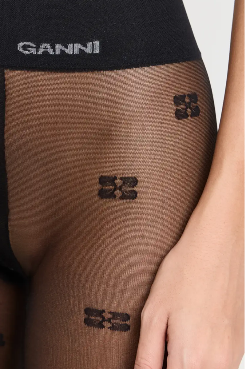 Ganni Butterfly Lace Tights - Black | Garmentory